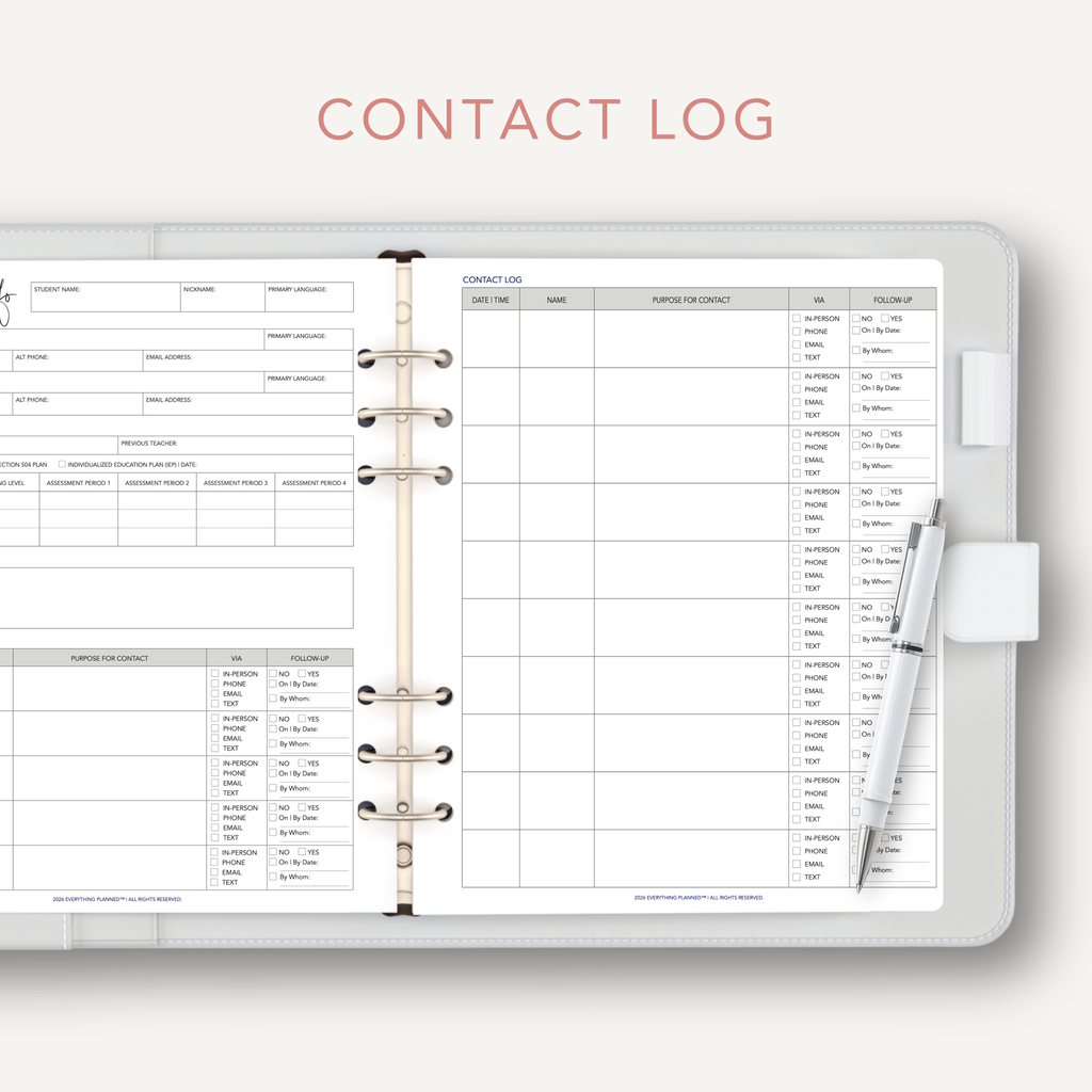 Parent and Guardian Contact Log