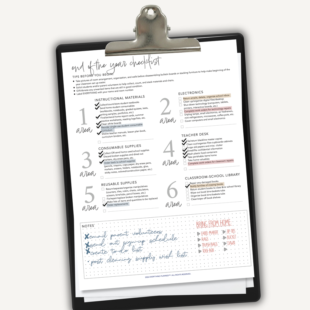 End of the School Year Checklist